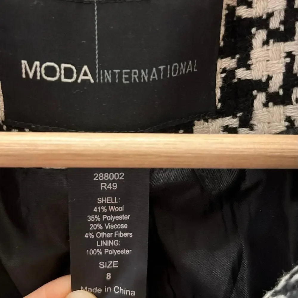 Moda International Houndstooth Peacoat Jacket Wool Blend Black White Sz 8 Preppy - Picture 5 of 5